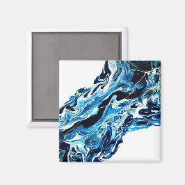 Abyss Abstract Navy Blue Gold White Fluid Art Magnet