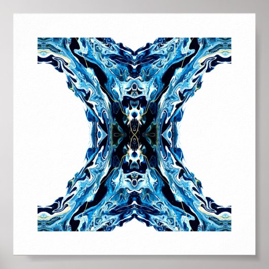 Abyss Abstract Navy Blue Gold White Fluid Art Poster (Vorne)