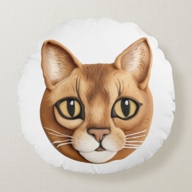 Abyssinian Cat 3D Inspiriert Rundes Kissen (Vorderseite)