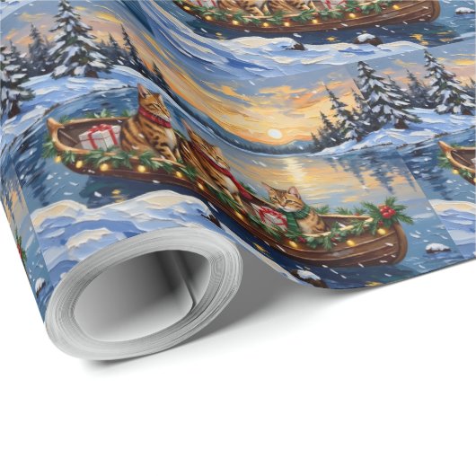 Abyssinian Cat Christmas Boat Holiday Geschenkpapier (Rolleneckpunkt)