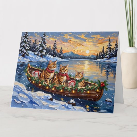 Abyssinian Cat Christmas Boat Holiday Karte (Vorderseite)