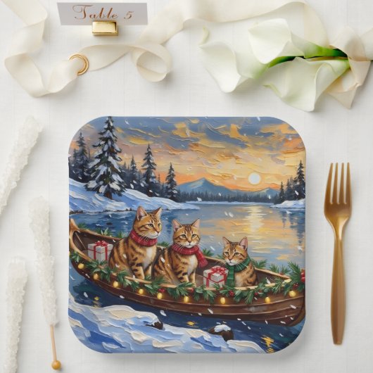 Abyssinian Cat Christmas Boat Holiday Pappteller (Hochzeit)