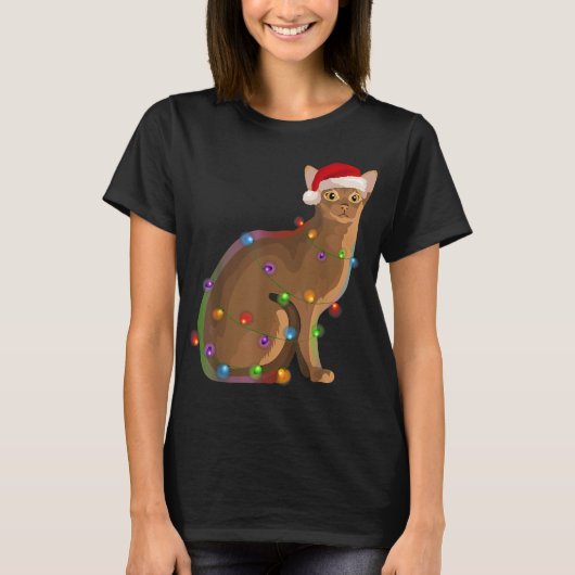 Abyssinian Cat Christmas Lights Xmas Cat Lover T-Shirt (Vorderseite)
