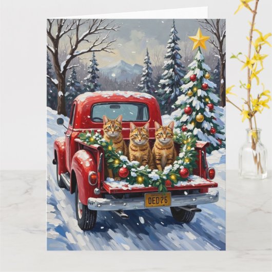 Abyssinian Cat Christmas Red Truck Holiday Karte (Gelbe Blume)