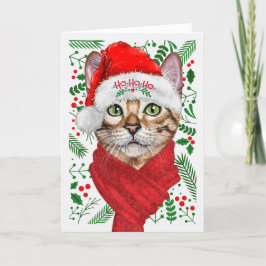 Abyssinian Cat Ho Ho Ho Weihnachtsmannmütze Meowy  Feiertagskarte