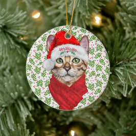 Abyssinian Cat Ho Ho Ho Weihnachtsmannmütze Meowy  Keramik Ornament