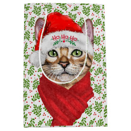 Abyssinian Cat Ho Ho Ho Weihnachtsmannmütze Meowy  Mittlere Geschenktüte