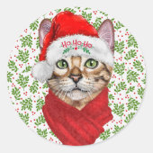 Abyssinian Cat Ho Ho Ho Weihnachtsmannmütze Meowy Runder Aufkleber (Vorderseite)