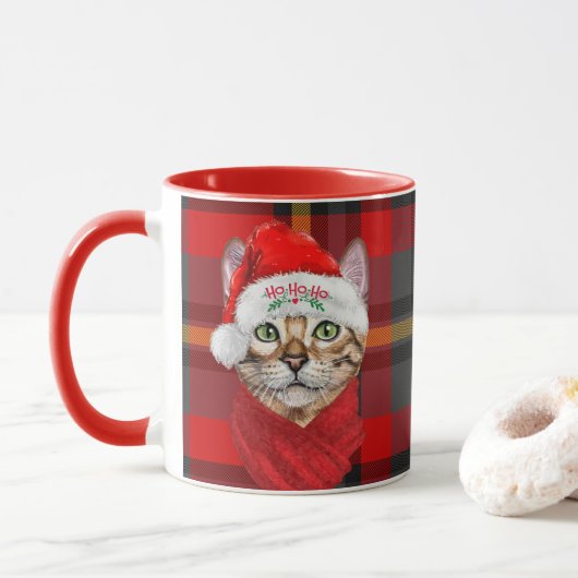 Abyssinian Cat Lover Karierte Weihnachten Tasse (Mit Donut)