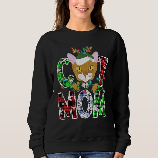 Abyssinian Cat Mama Lights Kariert Xmas Pajama Rei Sweatshirt (Vorderseite)