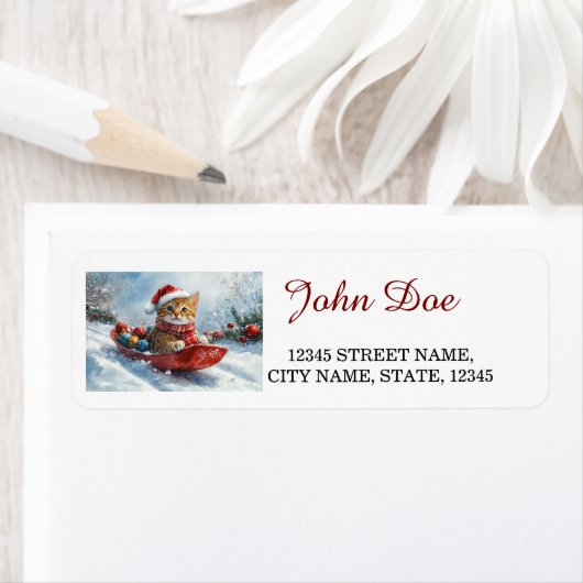 Abyssinian Cat Snow Weihnachtsfeierliche Rücksende (Insitu)