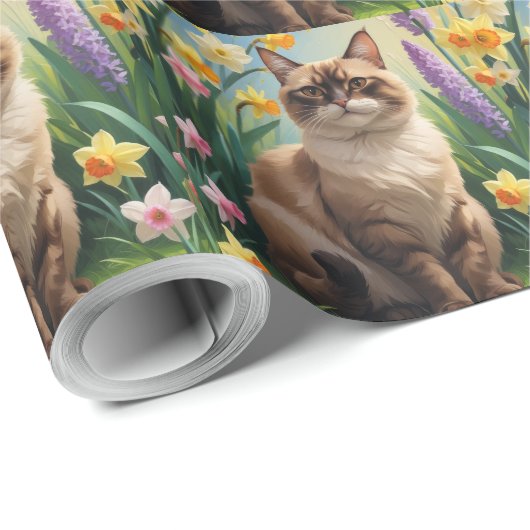 Abyssinian Cat Spring Flowers Malerei Geschenkpapier (Rolleneckpunkt)