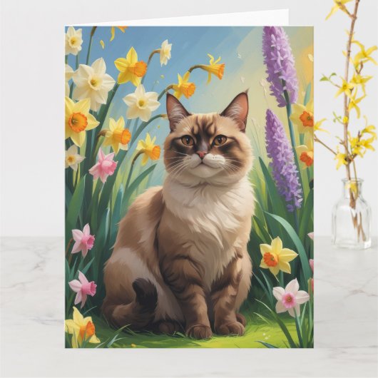 Abyssinian Cat Spring Flowers Malerei Karte (Gelbe Blume)