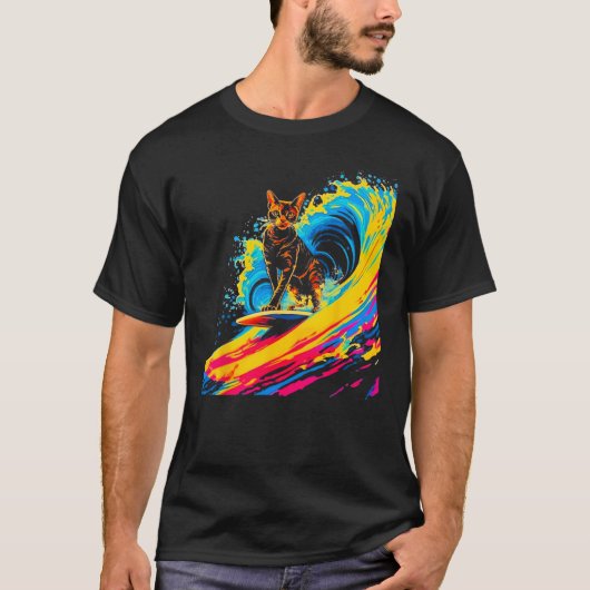 Abyssinian Cat Surfing T-Shirt (Vorderseite)