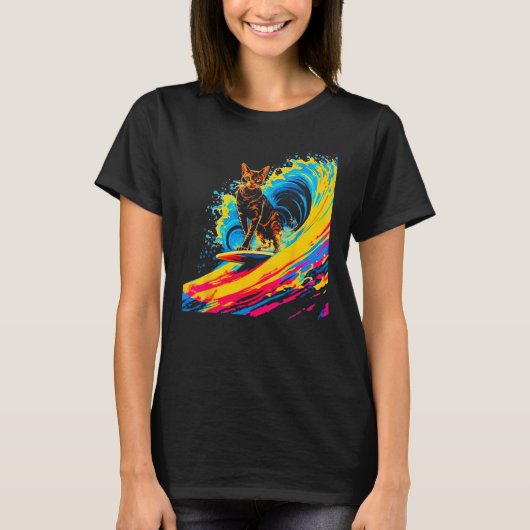 Abyssinian Cat Surfing T-Shirt (Vorderseite)