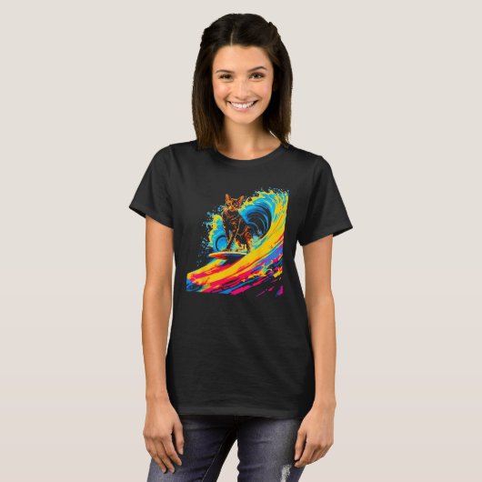 Abyssinian Cat Surfing T-Shirt (Vorne ganz)