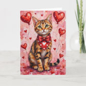 Abyssinian Cat Valentine Sitting with Hearts Red Karte (Vorderseite)