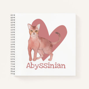 Abyssinian Cat Watercolor Kitty Pink Heart Journal Notizblock