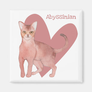 Abyssinian Cat Watercolor Kitty Pink Heart Magnet