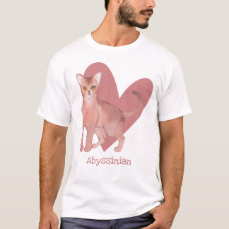 Abyssinian Cat Watercolor Kitty Pink Herz T-Shirt