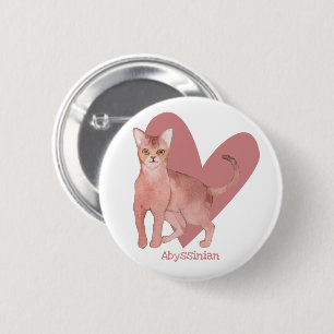 Abyssinian Cat Watercolor Kitty Pink Herztasten Button