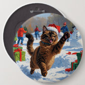 Abyssinian Cat Weihnachtsfest Schneeszene Button (Vorne & Hinten)