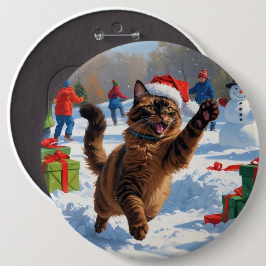 Abyssinian Cat Weihnachtsfest Schneeszene Button (Vorne & Hinten)