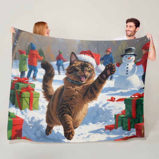 Abyssinian Cat Weihnachtsfest Schneeszene Fleecedecke (Beispiel)