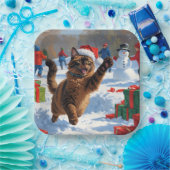 Abyssinian Cat Weihnachtsfest Schneeszene Pappteller (Party)