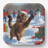 Abyssinian Cat Weihnachtsfest Schneeszene Pappteller (Vorderseite)
