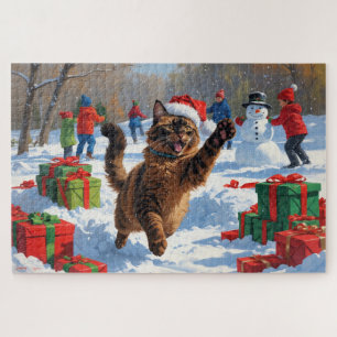 Abyssinian Cat Weihnachtsfest Schneeszene Puzzle