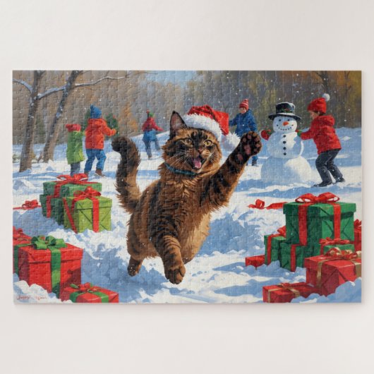 Abyssinian Cat Weihnachtsfest Schneeszene Puzzle (Horizontal)
