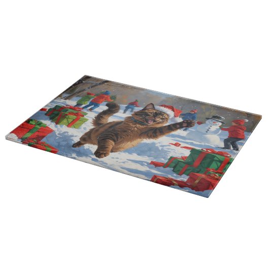 Abyssinian Cat Weihnachtsfest Schneeszene Schneidebrett (Ecke)