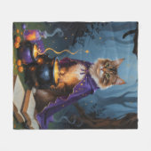 Abyssinian Cat Whimsical Halloween Malerei Fleecedecke (Vorderseite (Horizontal))