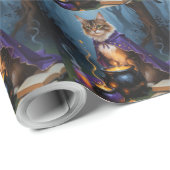Abyssinian Cat Whimsical Halloween Malerei Geschenkpapier (Rolleneckpunkt)