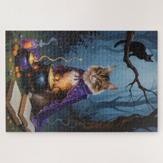 Abyssinian Cat Whimsical Halloween Malerei Puzzle (Horizontal)