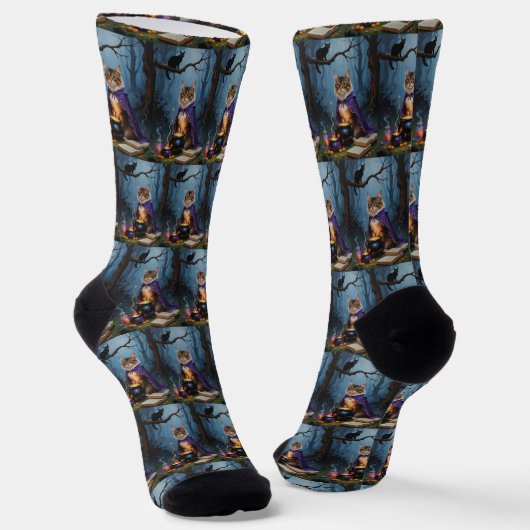 Abyssinian Cat Whimsical Halloween Malerei Socken (Gewinkelt)