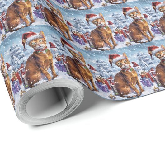 Abyssinian Cat Winter Wonderland Weihnachtsfreude Geschenkpapier (Rolleneckpunkt)