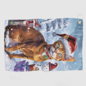 Abyssinian Cat Winter Wonderland Weihnachtsfreude Golfhandtuch (Horizontal)