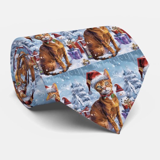 Abyssinian Cat Winter Wonderland Weihnachtsfreude Krawatte (Gerollt)
