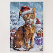 Abyssinian Cat Winter Wonderland Weihnachtsfreude Puzzle (Vertikal)