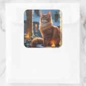 Abyssinian Cat With Christmas Lights Holiday Quadratischer Aufkleber (Tasche)