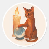 Abyssinian cat with silver crystal ball runder aufkleber (Vorderseite)
