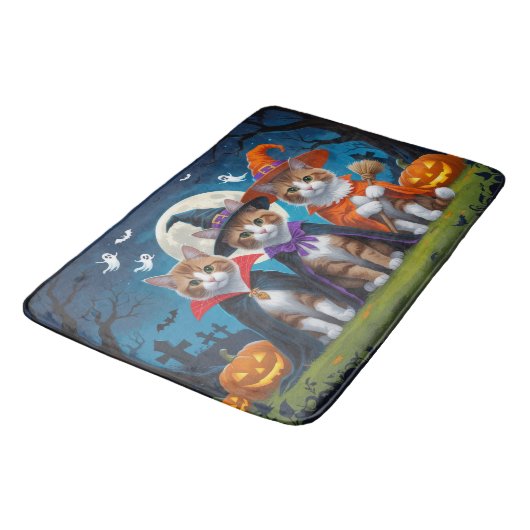 Abyssinian Cats Pumpkin Halloween Funny Badematte (Schrägansicht)