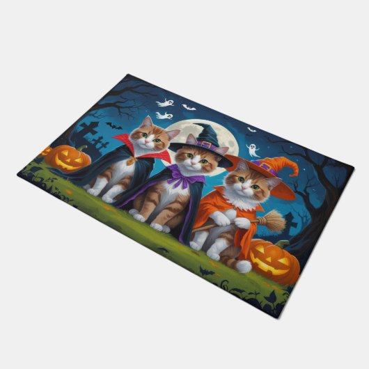 Abyssinian Cats Pumpkin Halloween Funny Fußmatte (Schrägansicht)