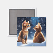 Abyssinian Kittens Snow Scene Magnet (Vorderseite/Rückseite)