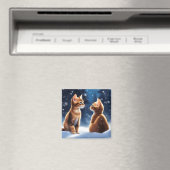 Abyssinian Kittens Snow Scene Magnet (In Situ (Geschirrspüler))