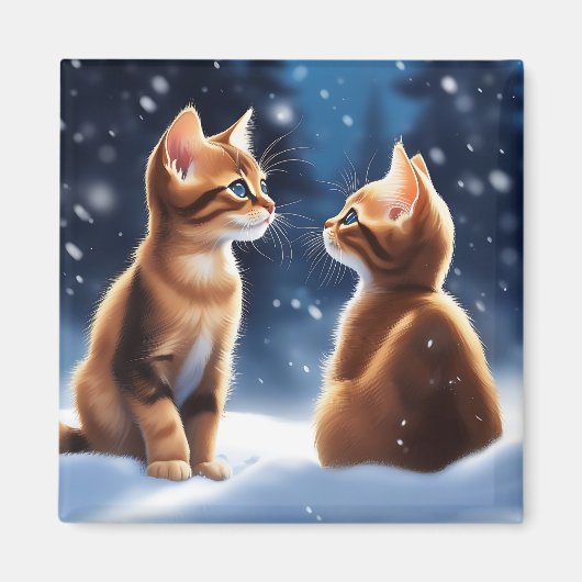 Abyssinian Kittens Snow Scene Magnet (Vorne)
