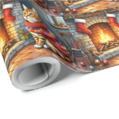 Abyssinian Sitting Fireplace with Christmas Lights Geschenkpapier (Rolleneckpunkt)