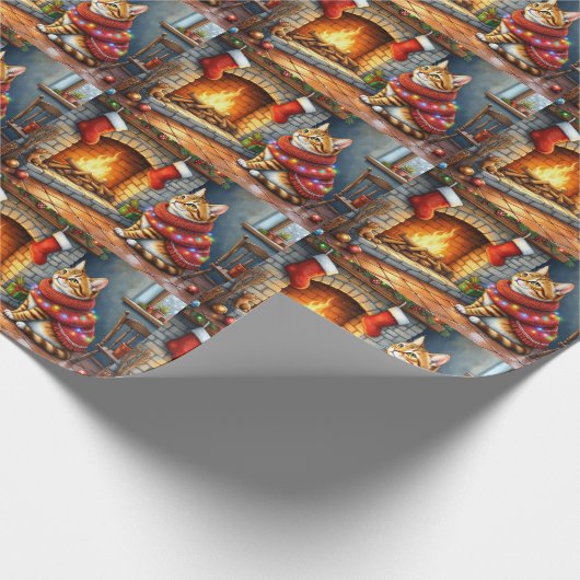 Abyssinian Sitting Fireplace with Christmas Lights Geschenkpapier (Ecke)